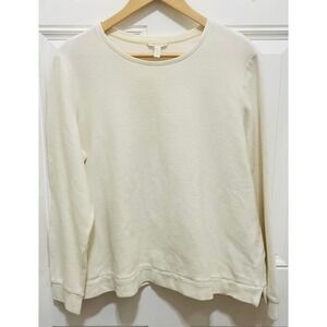 Eileen Fisher‎ Ribbed Knit Top Long Sleeve Organic Cotton Blend Cream L